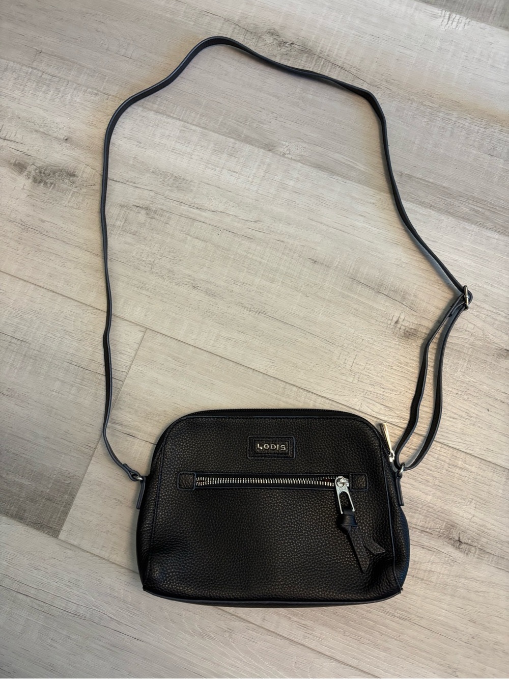 Lodis Black Pebbled Leather Zip Crossbody